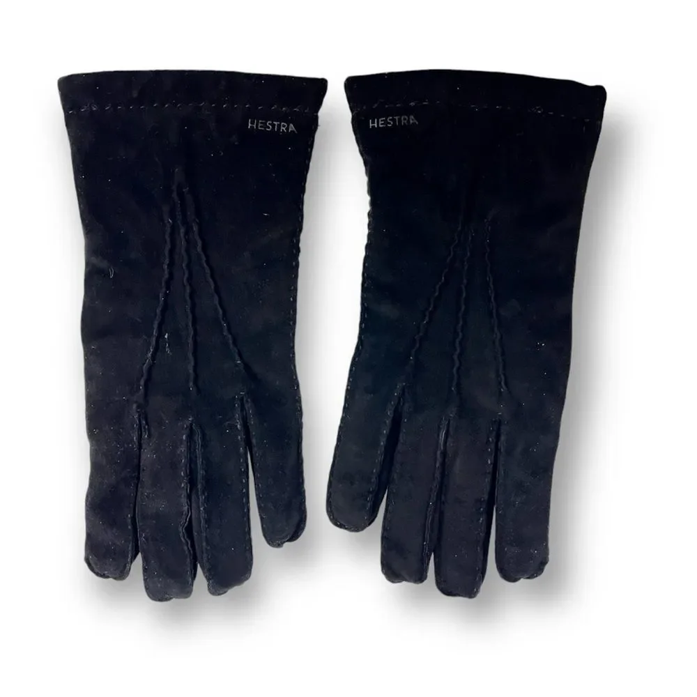 HESTRA Hair-sheep Suede Cashmere Lined Black Gloves Size 9